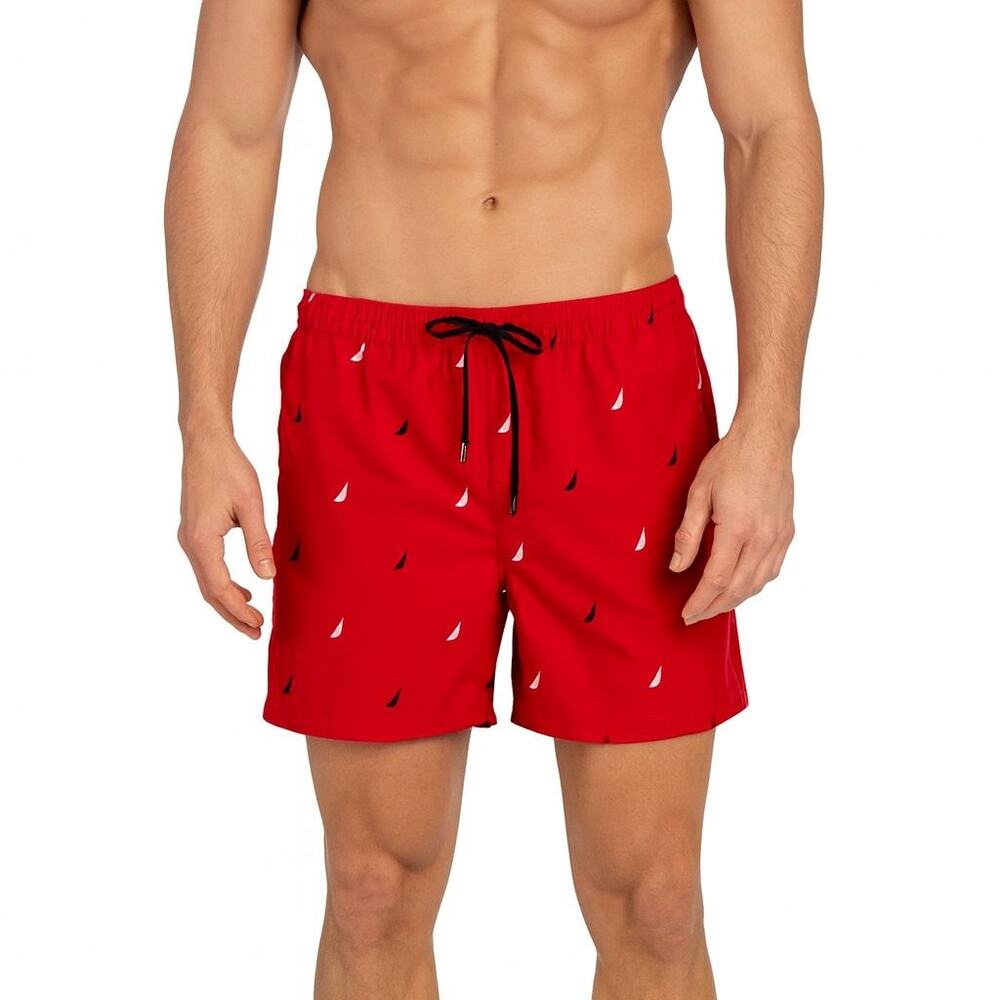 Nautica Men's Red Quick-Dry Swim Trunks Shorts - Size Large, Sailboat Print, NWT